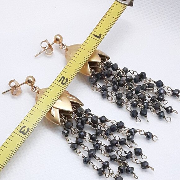 Designer Rebecca Hook yellow vermeil leaf chain post earrings - Picture 9 of 15